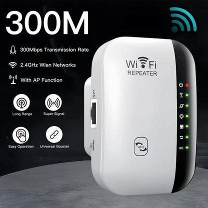 300M Wifi Repeater Wi-Fi Amplifier 802.11N 2.4Ghz Wireless Signal Booster Smart Power Extender for Office Home Easy Setting